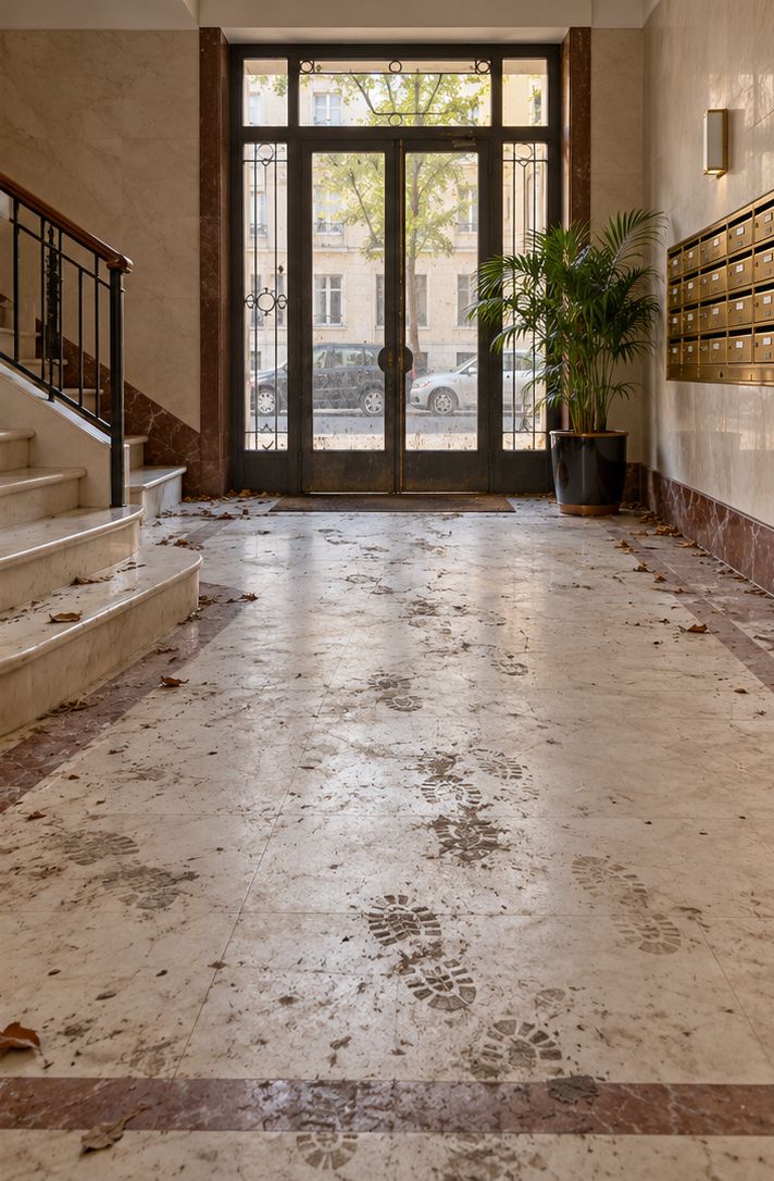 Androne condominiale: prima della pulizia